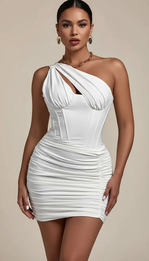 Robe Corset Asymétrique Froncée Blanche - Vue principale