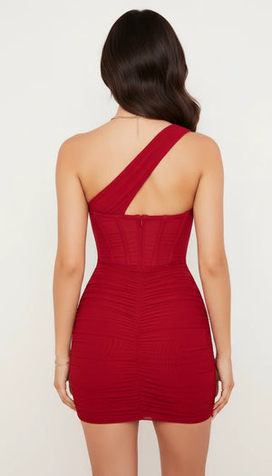 Robe Corset Asymétrique Rouge Éclatant - Vue dos