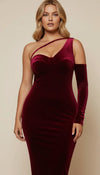 Robe Corset Asymétrique Velours Bordeaux