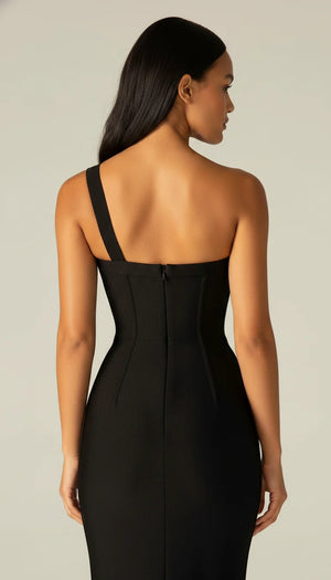 Robe Corset Bandage Asymétrique Noire Scintillante - Vue dos