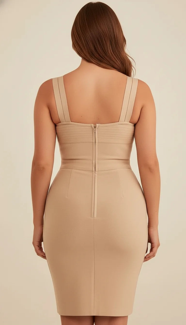 Robe Corset Bandage Beige Clair - Vue dos