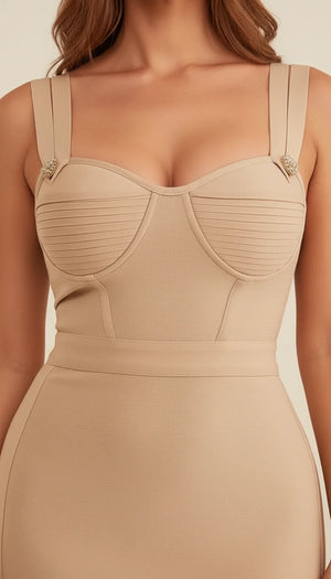 Robe Corset Bandage Beige Clair - Vue face