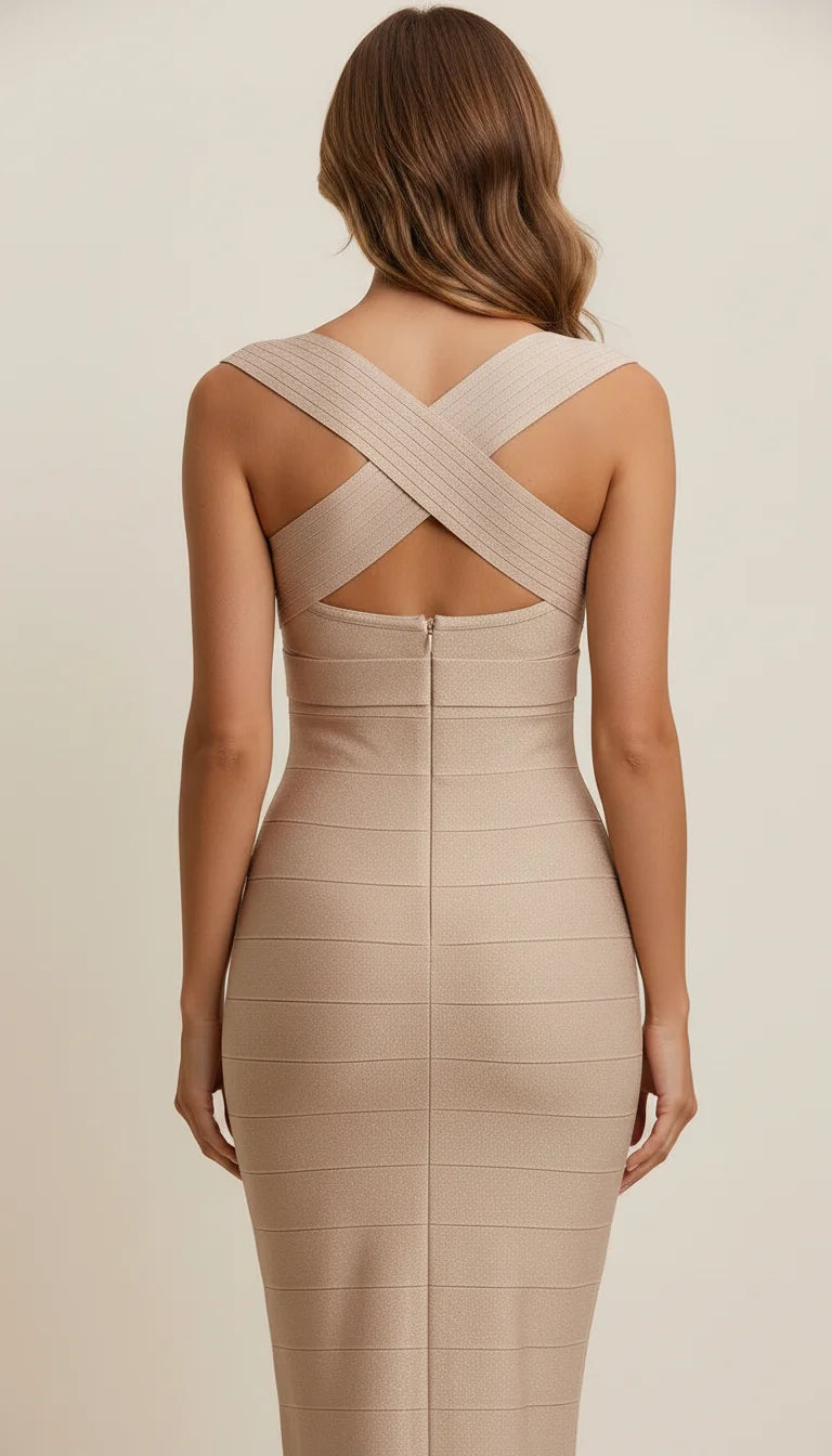 Robe Corset Bandage Beige Scintillant - Vue dos