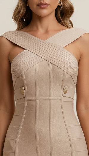 Robe Corset Bandage Beige Scintillant - Vue face