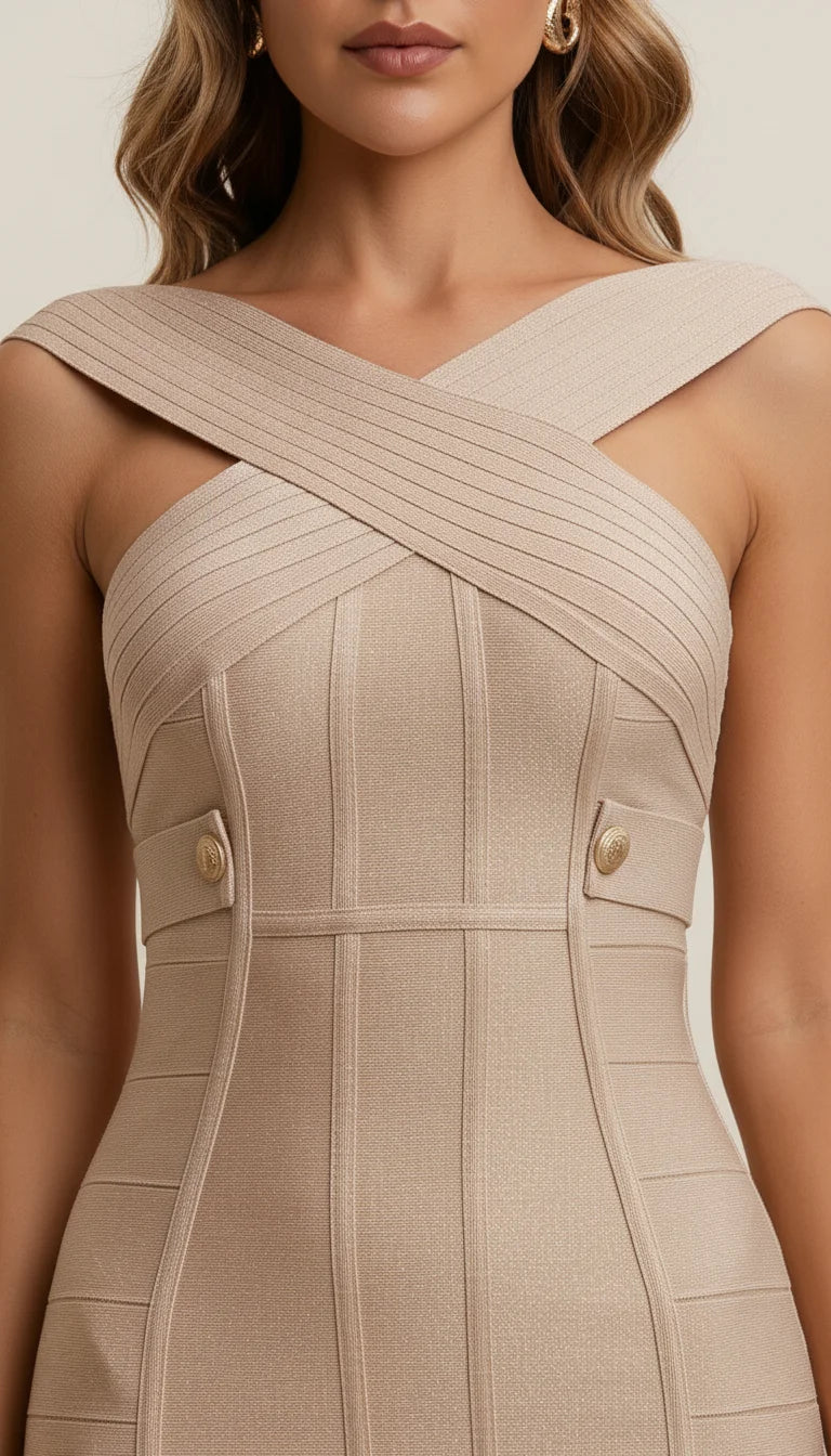 Robe Corset Bandage Beige Scintillant - Vue face