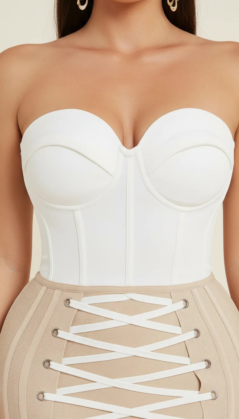 Robe Corset Bandage Lacée Beige Clair - Vue face