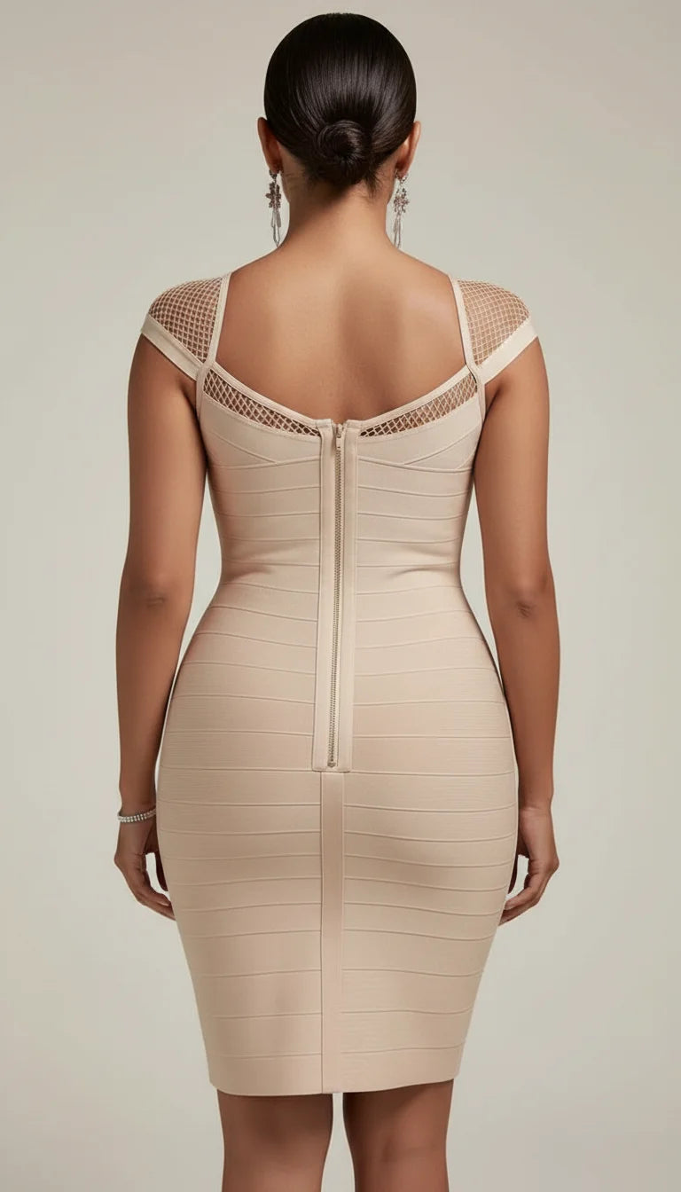 Robe Corset Bandage Maille Beige Clair - Vue dos