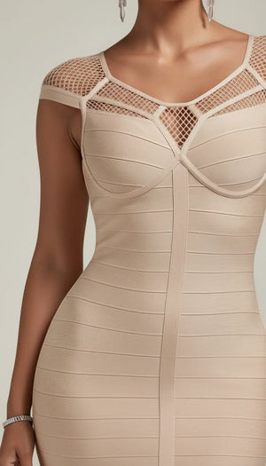 Robe Corset Bandage Maille Beige Clair - Vue face