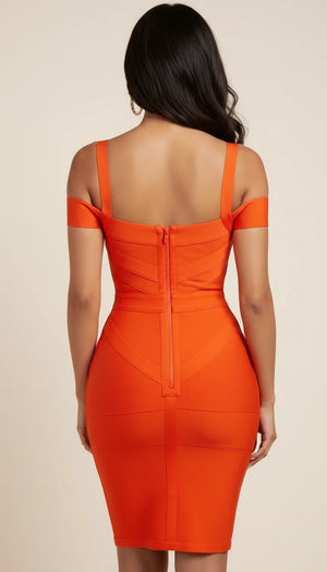 Robe Corset Bandage Orange Vif - Vue dos