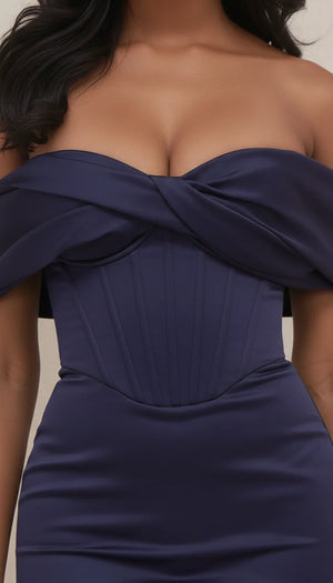Robe Corset Bardot Bleu Marine - Vue face