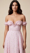 Robe Corset Bardot Fleurie Rose Poudré