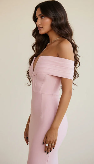 Robe Corset Bardot Rose Poudré - Vue profil