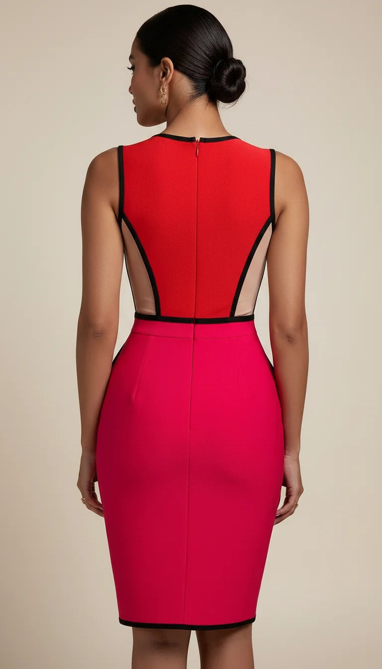 Robe Corset Bicolore Asymétrique Fuchsia - Vue dos