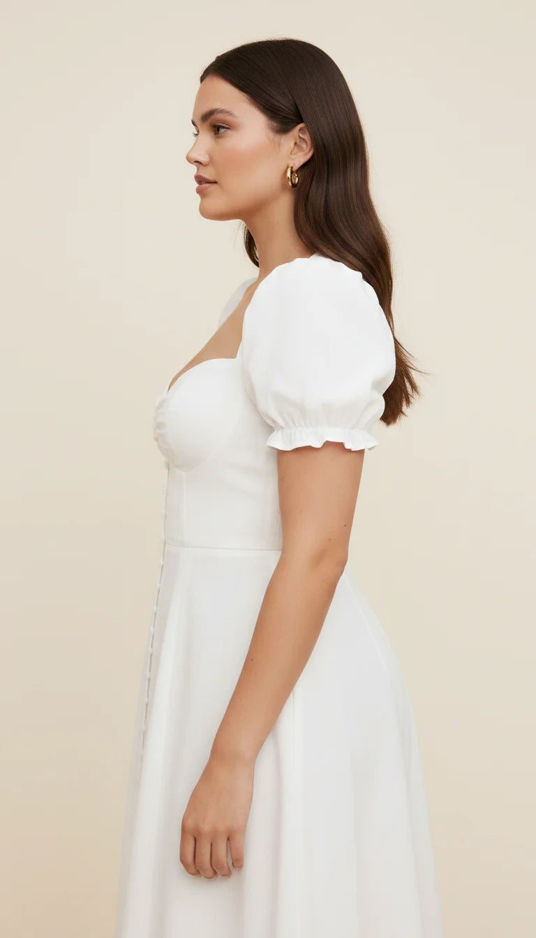 Robe Corset Blanche Décolleté Cœur - Vue profil