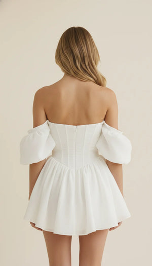 Robe Corset Blanche Manches Bouffantes - Vue dos