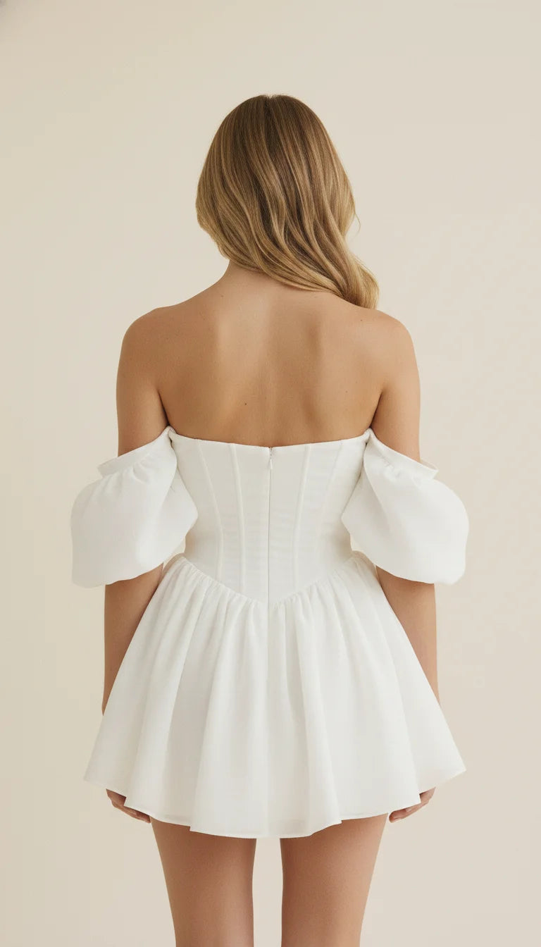 Robe Corset Blanche Manches Bouffantes - Vue dos