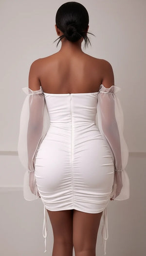 Robe Corset Blanche Manches Organza - Vue dos