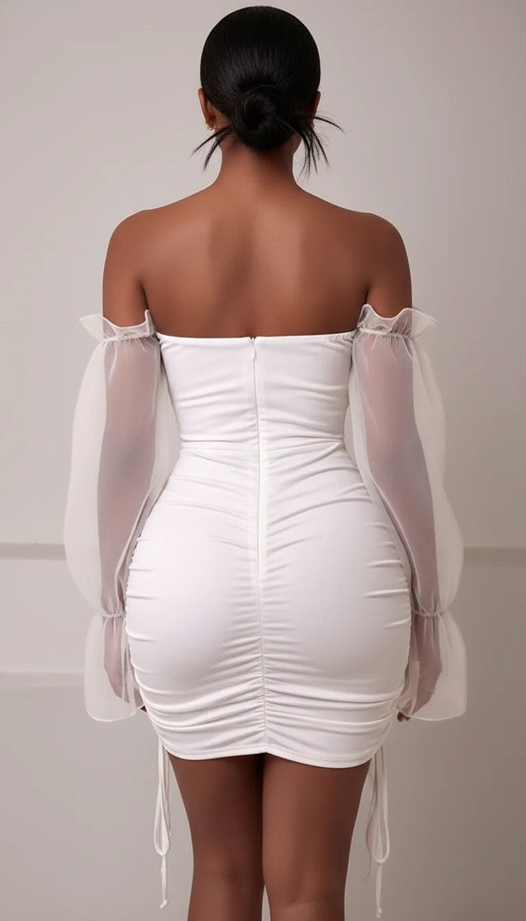 Robe Corset Blanche Manches Organza - Vue dos