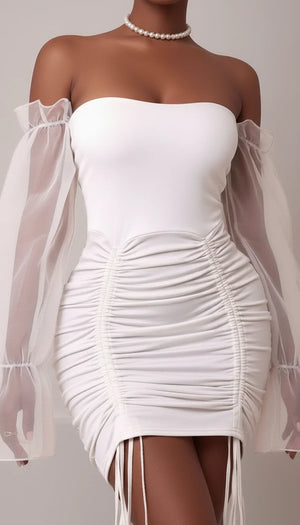Robe Corset Blanche Manches Organza - Vue face