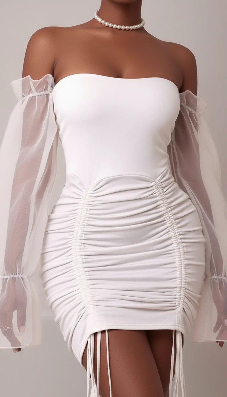 Robe Corset Blanche Manches Organza - Vue face