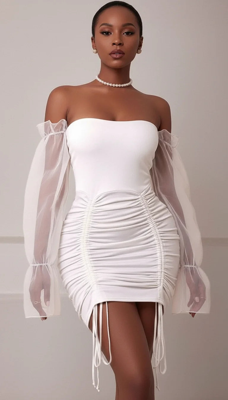 Robe Corset Blanche Manches Organza - Vue principale