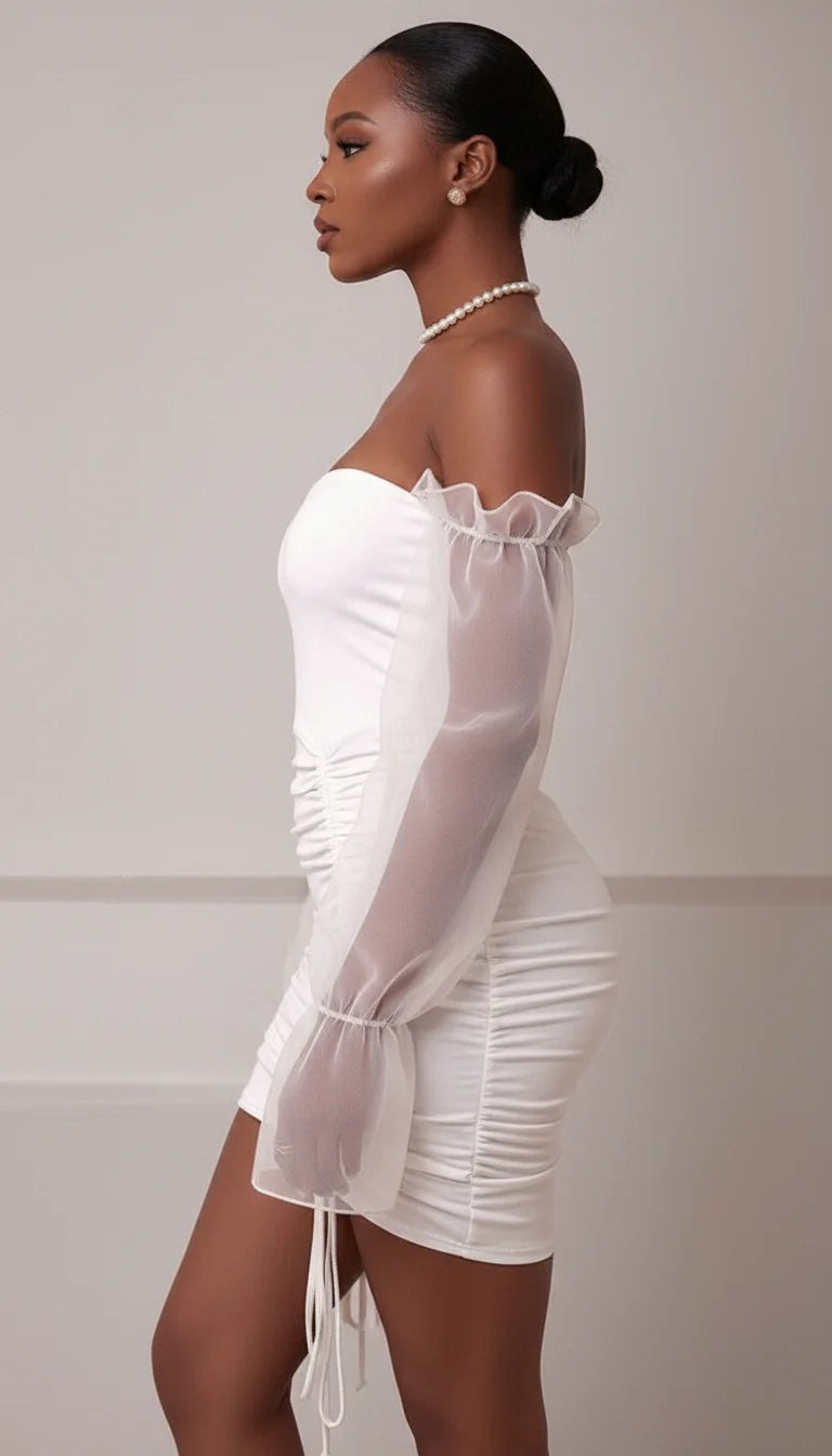 Robe Corset Blanche Manches Organza - Vue profil