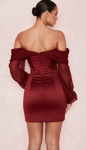 Robe Corset Bordeaux Manches Organza - Vue dos