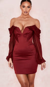 Robe Corset Bordeaux Manches Organza