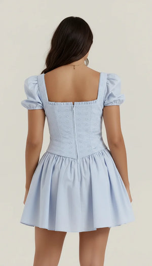 Robe Corset Broderie Anglaise Bleu Ciel - Vue dos