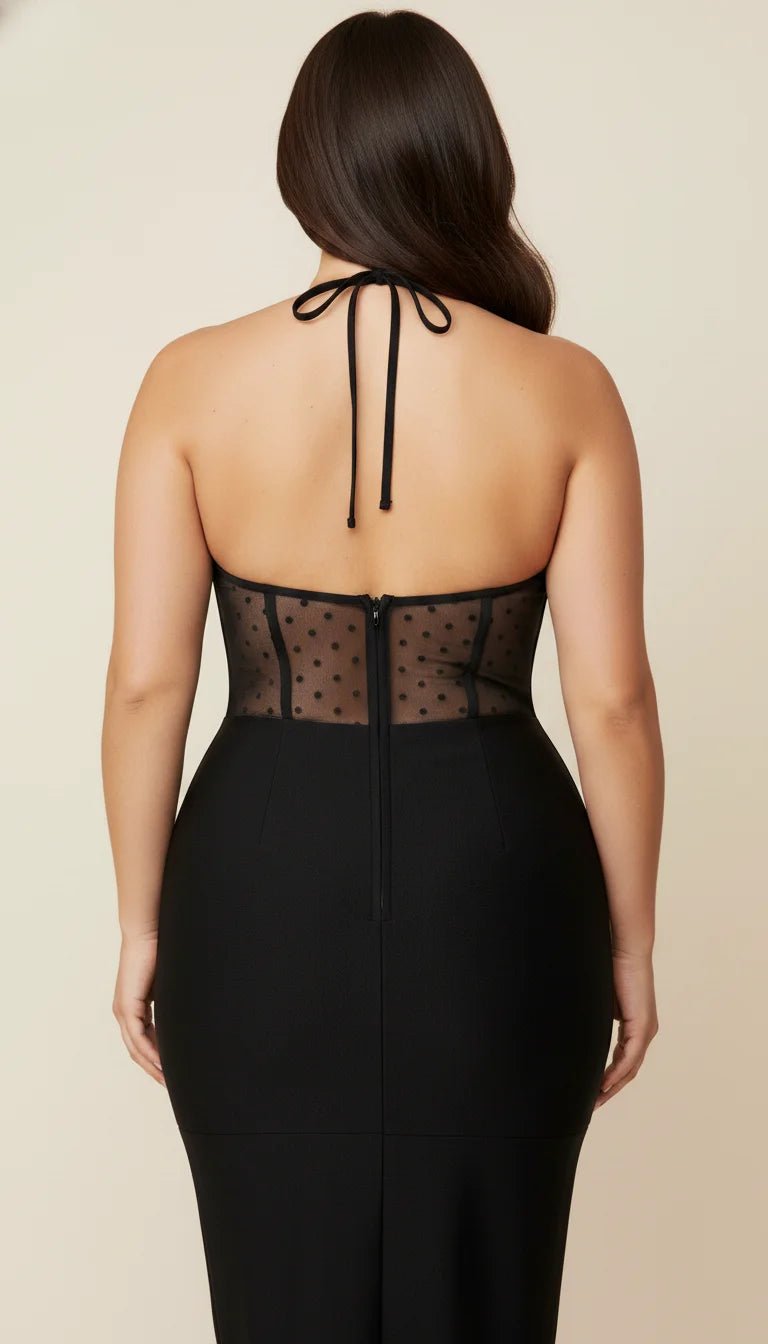 Robe Corset Buste Résille Noire - Vue dos