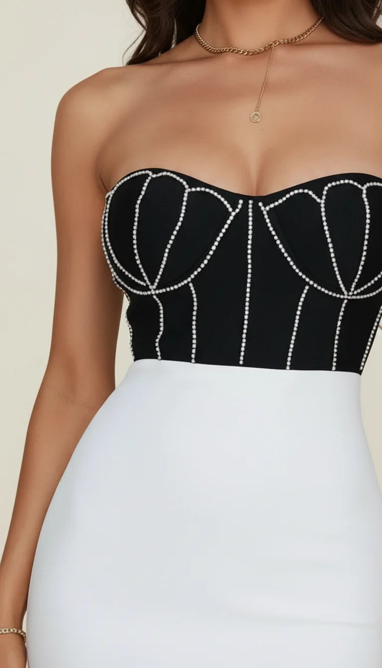Robe Corset Bustier Bicolore Strass - Vue face