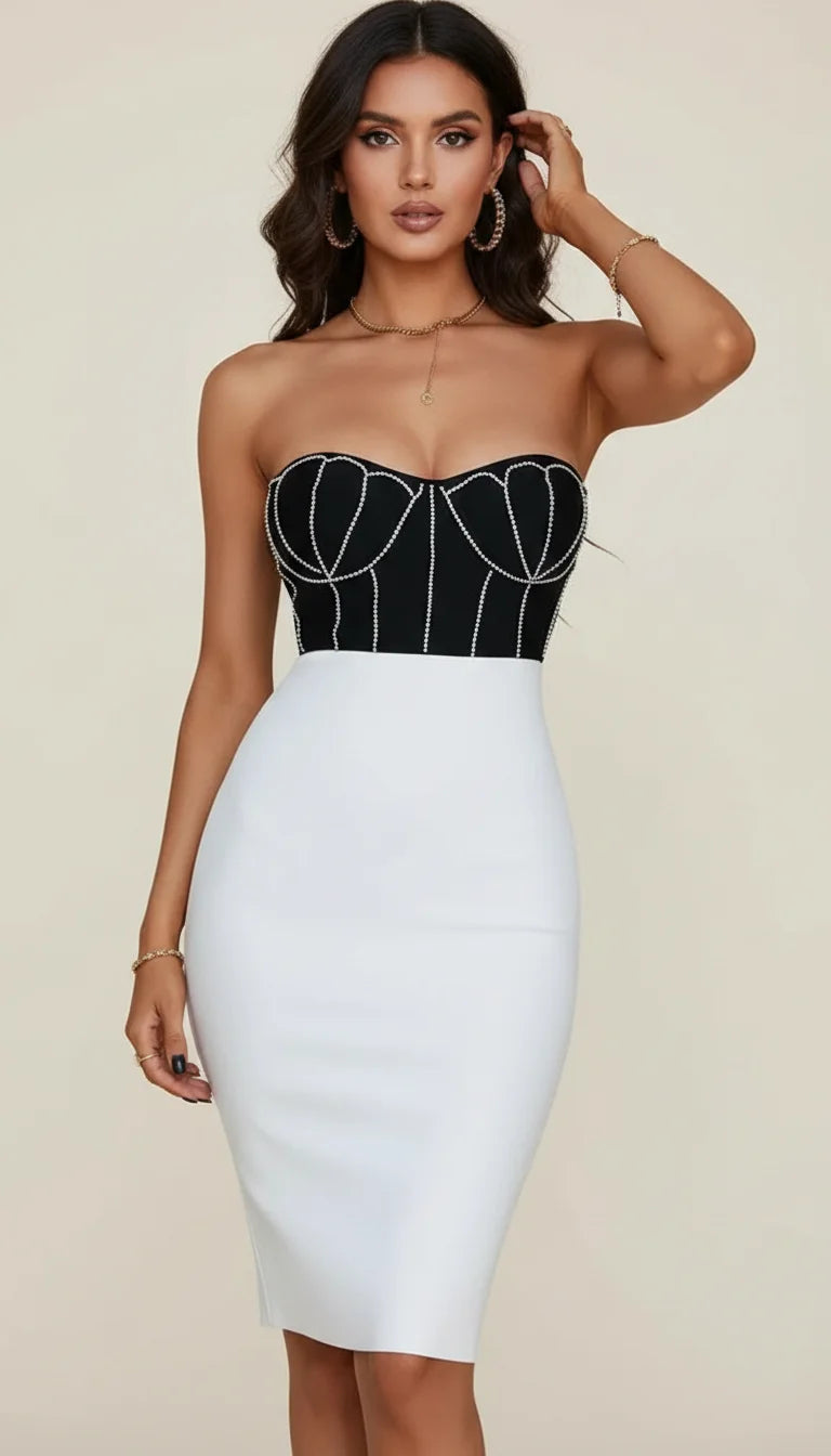 Robe Corset Bustier Bicolore Strass - Vue principale