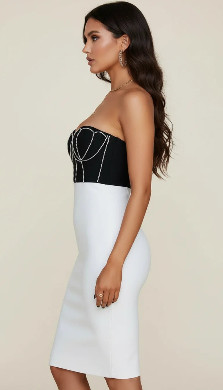 Robe Corset Bustier Bicolore Strass - Vue profil