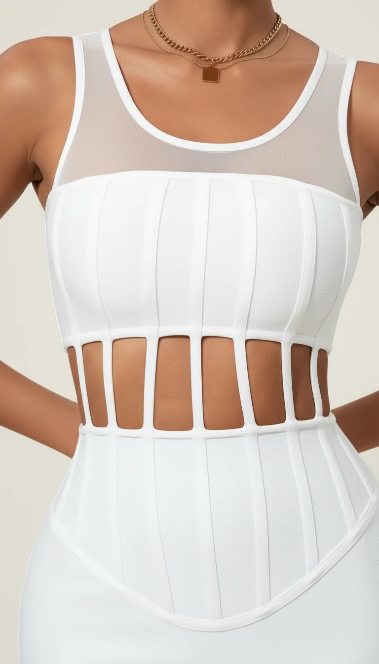 Robe Corset Bustier Découpes Blanche - Vue face