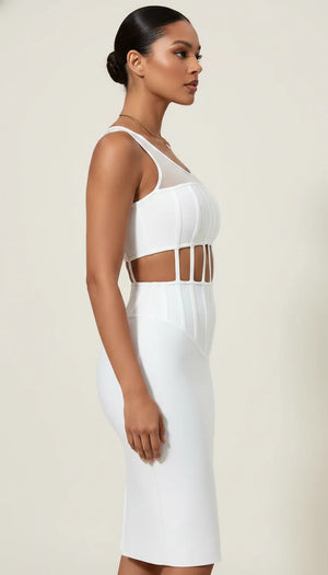 Robe Corset Bustier Découpes Blanche - Vue profil