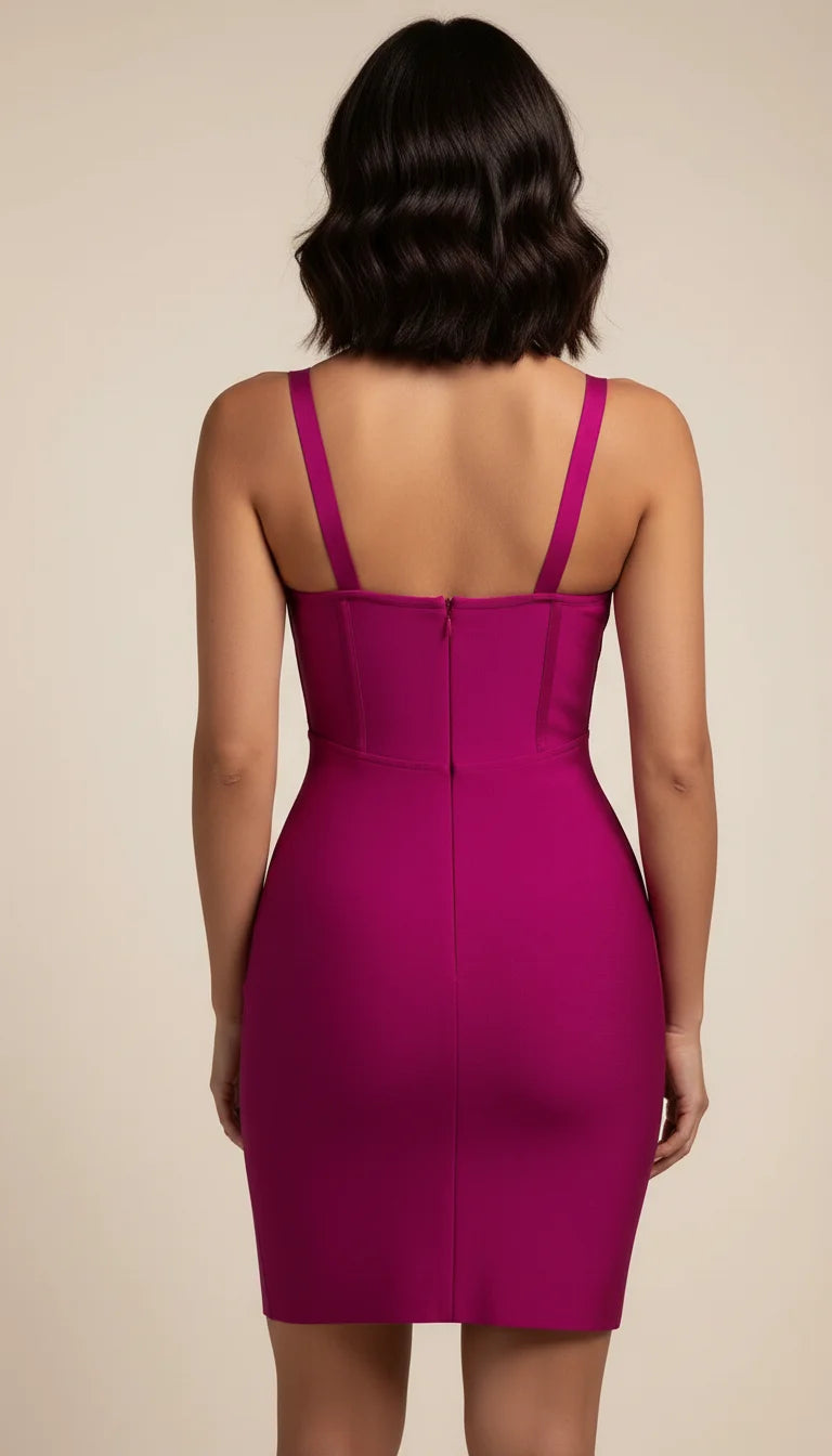 Robe Corset Bustier Dentelle Fuchsia - Vue dos