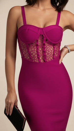 Robe Corset Bustier Dentelle Fuchsia - Vue face