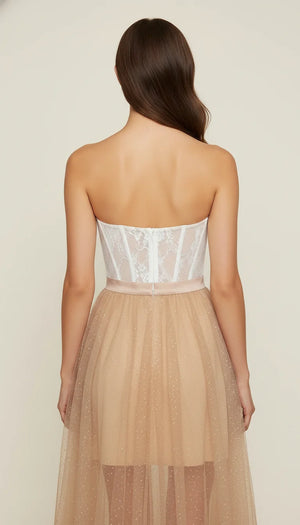 Robe Corset Bustier Dentelle Nude Strass - Vue dos