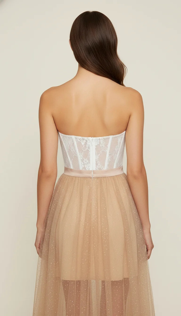 Robe Corset Bustier Dentelle Nude Strass - Vue dos