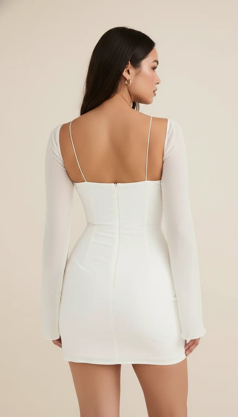 Robe Corset Bustier Écru Manches Fluides - Vue dos