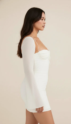 Robe Corset Bustier Écru Manches Fluides - Vue profil