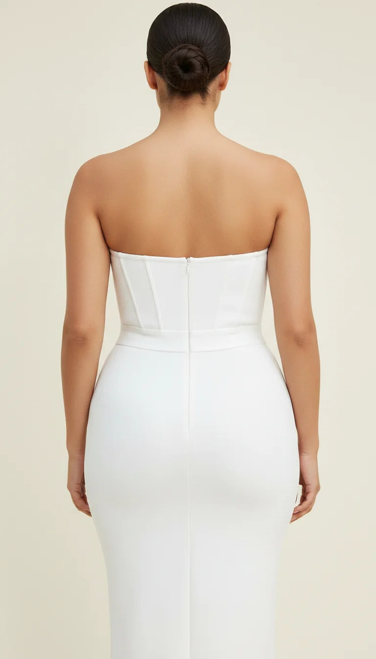 Robe Corset Bustier Franges Blanc Pur - Vue dos