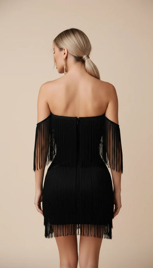 Robe Corset Bustier Franges Noire - Vue dos