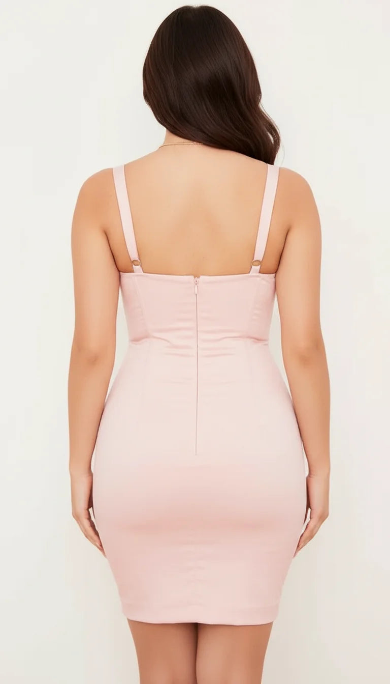 Robe Corset Bustier Lacée Rose Poudré - Vue dos