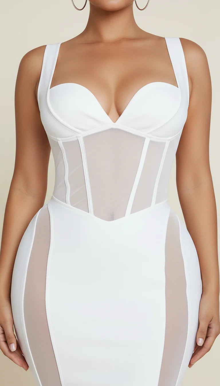 Robe Corset Bustier Maille Blanc Pur - Vue face