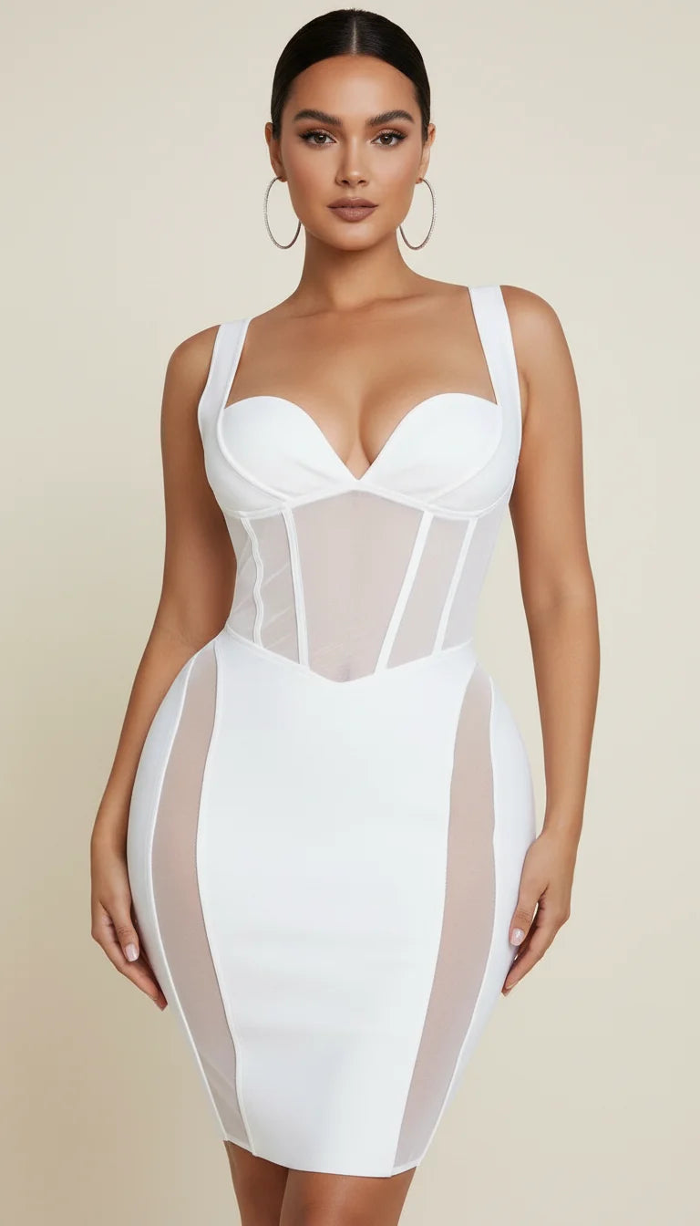 Robe Corset Bustier Maille Blanc Pur