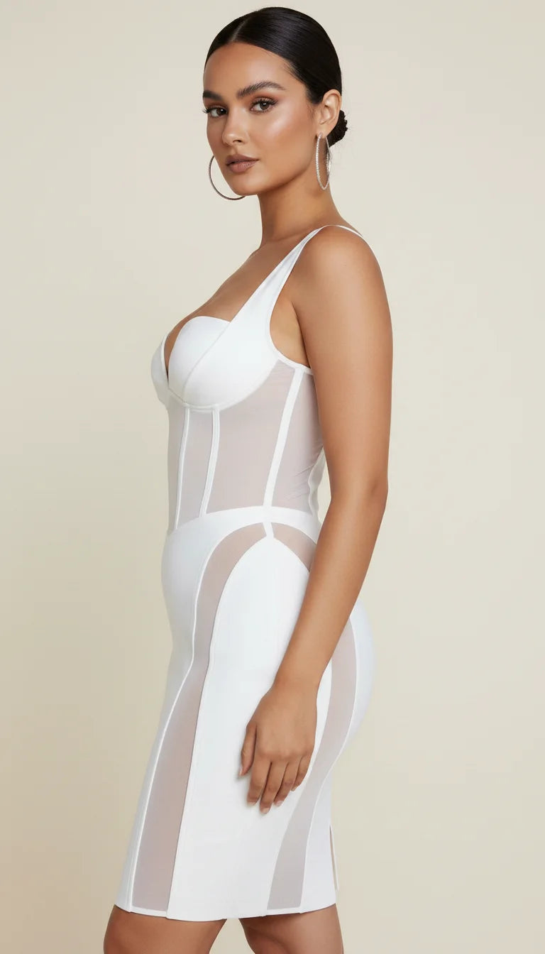 Robe Corset Bustier Maille Blanc Pur - Vue profil