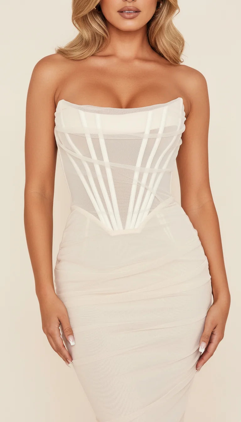 Robe Corset Bustier Maille Crème - Vue face