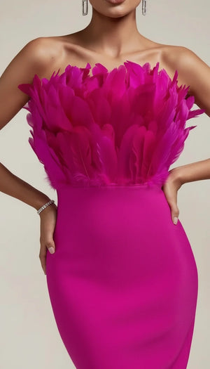 Robe Corset Bustier Plumes Fuchsia - Vue face