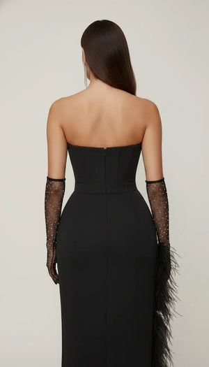 Robe Corset Bustier Plumes Noire - Vue dos